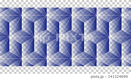 Hexagonal faceted 3D cube pattern with deep blue gradient and white lines | Transparent background Hexagonal faceted 3D cube pattern with deep blue gradient and white lines | Transparent background 141324699