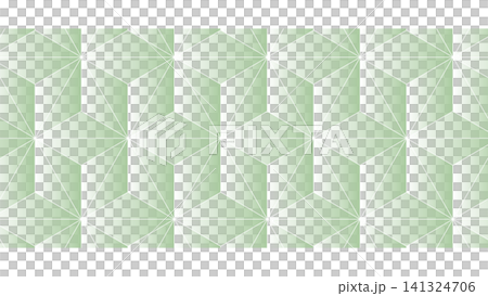 六角形ファセット立体キューブパターン　セージグリーングラデーション×白線 | 透明背景 141324706