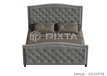 double bed isolated on a transparent background, furniture for the bedroom interior, 3D illustration, cg render 141324736