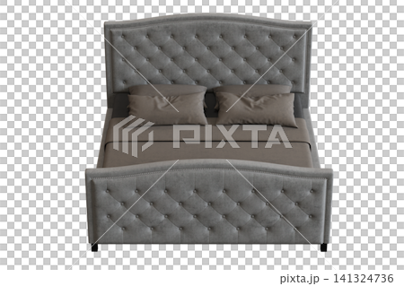 double bed isolated on a transparent background, furniture for the bedroom interior, 3D illustration, cg render 141324736