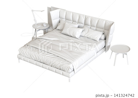 double bed isolated on a transparent background, furniture for the bedroom interior, 3D illustration, cg render double bed isolated on a transparent background, furniture for the bedroom interior, 3D illustration, cg render 141324742