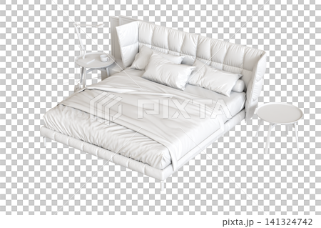 double bed isolated on a transparent background, furniture for the bedroom interior, 3D illustration, cg render double bed isolated on a transparent background, furniture for the bedroom interior, 3D illustration, cg render 141324742