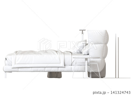 double bed isolated on a transparent background, furniture for the bedroom interior, 3D illustration, cg render 141324743