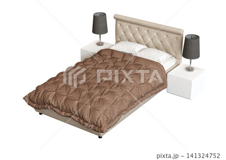 double bed isolated on a transparent background, furniture for the bedroom interior, 3D illustration, cg render double bed isolated on a transparent background, furniture for the bedroom interior, 3D illustration, cg render 141324752