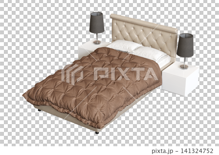 double bed isolated on a transparent background, furniture for the bedroom interior, 3D illustration, cg render double bed isolated on a transparent background, furniture for the bedroom interior, 3D illustration, cg render 141324752