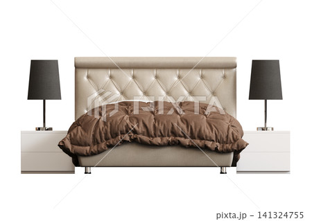 double bed isolated on a transparent background, furniture for the bedroom interior, 3D illustration, cg render double bed isolated on a transparent background, furniture for the bedroom interior, 3D illustration, cg render 141324755