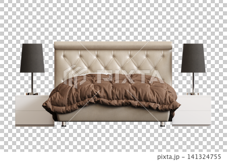 double bed isolated on a transparent background, furniture for the bedroom interior, 3D illustration, cg render double bed isolated on a transparent background, furniture for the bedroom interior, 3D illustration, cg render 141324755