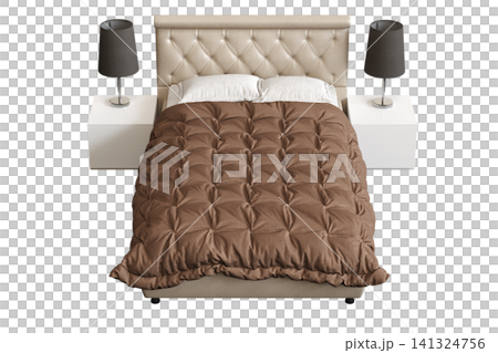 double bed isolated on a transparent background, furniture for the bedroom interior, 3D illustration, cg render double bed isolated on a transparent background, furniture for the bedroom interior, 3D illustration, cg render 141324756