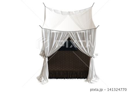 double bed isolated on a transparent background, furniture for the bedroom interior, 3D illustration, cg render 141324770
