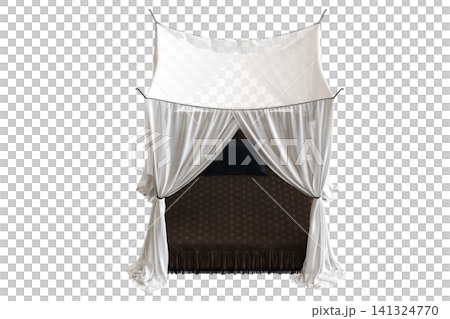 double bed isolated on a transparent background, furniture for the bedroom interior, 3D illustration, cg render 141324770
