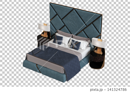 double bed isolated on a transparent background, furniture for the bedroom interior, 3D illustration, cg render double bed isolated on a transparent background, furniture for the bedroom interior, 3D illustration, cg render 141324786