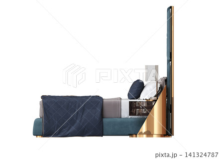 double bed isolated on a transparent background, furniture for the bedroom interior, 3D illustration, cg render double bed isolated on a transparent background, furniture for the bedroom interior, 3D illustration, cg render 141324787