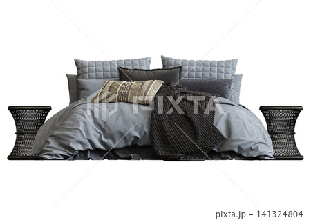 double bed isolated on a transparent background, furniture for the bedroom interior, 3D illustration, cg render double bed isolated on a transparent background, furniture for the bedroom interior, 3D illustration, cg render 141324804