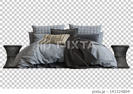 double bed isolated on a transparent background, furniture for the bedroom interior, 3D illustration, cg render double bed isolated on a transparent background, furniture for the bedroom interior, 3D illustration, cg render 141324804