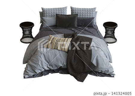 double bed isolated on a transparent background, furniture for the bedroom interior, 3D illustration, cg render double bed isolated on a transparent background, furniture for the bedroom interior, 3D illustration, cg render 141324805