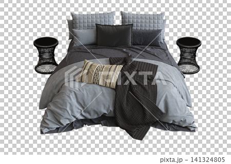 double bed isolated on a transparent background, furniture for the bedroom interior, 3D illustration, cg render double bed isolated on a transparent background, furniture for the bedroom interior, 3D illustration, cg render 141324805