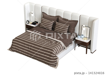 double bed isolated on a transparent background, furniture for the bedroom interior, 3D illustration, cg render double bed isolated on a transparent background, furniture for the bedroom interior, 3D illustration, cg render 141324816