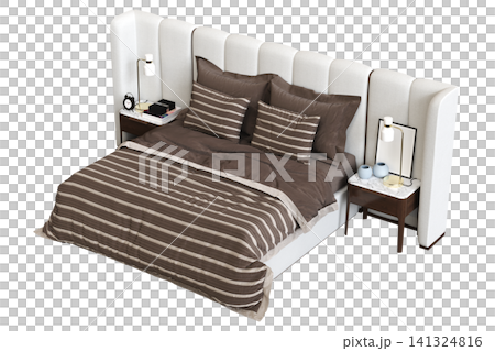 double bed isolated on a transparent background, furniture for the bedroom interior, 3D illustration, cg render double bed isolated on a transparent background, furniture for the bedroom interior, 3D illustration, cg render 141324816