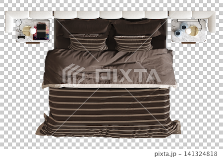 double bed isolated on a transparent background, furniture for the bedroom interior, 3D illustration, cg render double bed isolated on a transparent background, furniture for the bedroom interior, 3D illustration, cg render 141324818