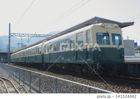 阿下喜駅に到着した北勢線の三重交通色電車 141324842