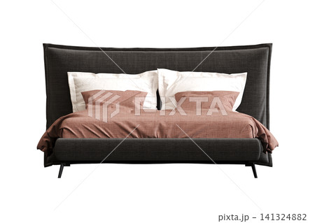 double bed isolated on a transparent background, furniture for the bedroom interior, 3D illustration, cg render double bed isolated on a transparent background, furniture for the bedroom interior, 3D illustration, cg render 141324882
