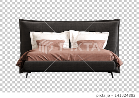 double bed isolated on a transparent background, furniture for the bedroom interior, 3D illustration, cg render double bed isolated on a transparent background, furniture for the bedroom interior, 3D illustration, cg render 141324882