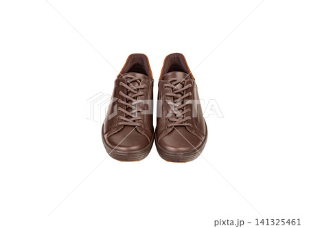 Pair of men's brown leather sneakers isolated on white background Pair of men's brown leather sneakers isolated on white background 141325461