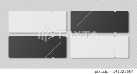 Vector Perforated Ticket Stub Template Set. Blank Admission, Event Tickets for Cinema, Theater, Concert, Festival. Voucher and Coupon. Black and White Tear-Off Design, Isolated, Front View Vector Perforated Ticket Stub Template Set. Blank Admission, Event Tickets for Cinema, Theater, Concert, Festival. Voucher and Coupon. Black and White Tear-Off Design, Isolated, Front View 141325604