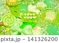 沢山の黄緑色のデコパーツ　LOVE YOUの文字　かわいい背景写真　壁紙　メッセージ　デコレーション 141326200