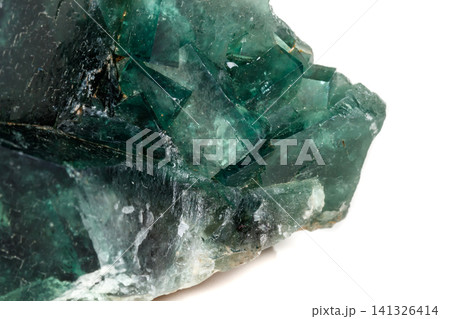 Macro mineral stone Fluorite on a white background 141326414