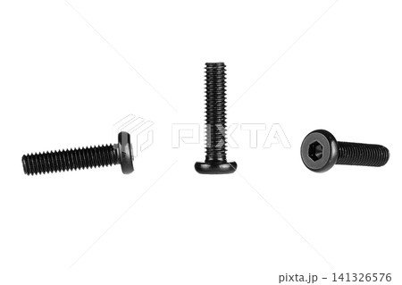 hex socket head screw in black color on isolated white background hex socket head screw in black color on isolated white background 141326576