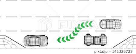 Automatic parallel parking system in urban street setting with cars and guiding arrows Automatic parallel parking system in urban street setting with cars and guiding arrows 141326722