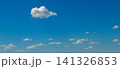 Beautiful bright blue sky with a mixture of soft altocumulus and light cirrus white clouds, serene natural background template 141326853