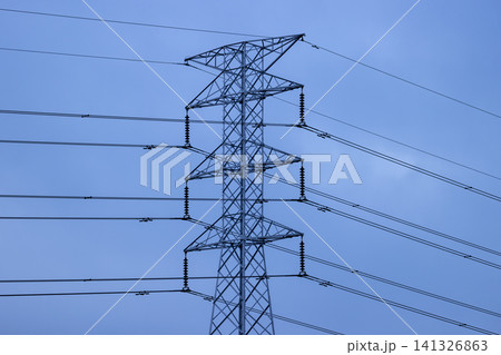 An Electrical Transmission Tower supporting High Voltage Power Lines An Electrical Transmission Tower supporting High Voltage Power Lines 141326863
