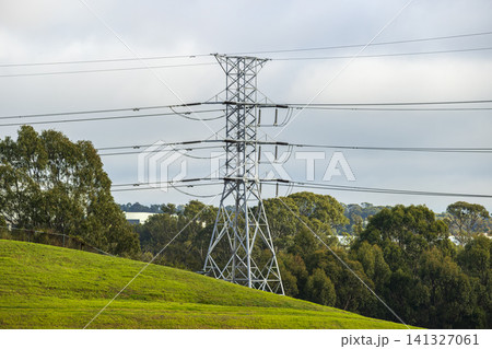 An Electrical Transmission Tower supporting High Voltage Power Lines 141327061