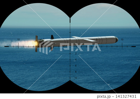 Cruise Missile Over Sea Through Optical Scope Cruise Missile Over Sea Through Optical Scope 141327431