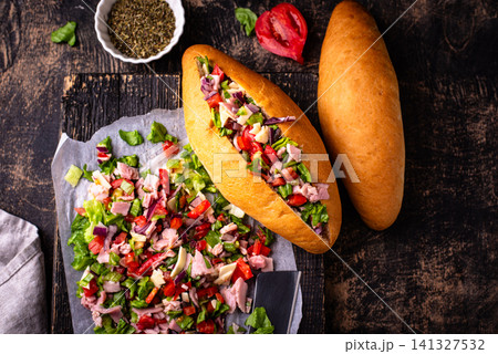 Trendy viral chopped Italian sandwich Trendy viral chopped Italian sandwich 141327532