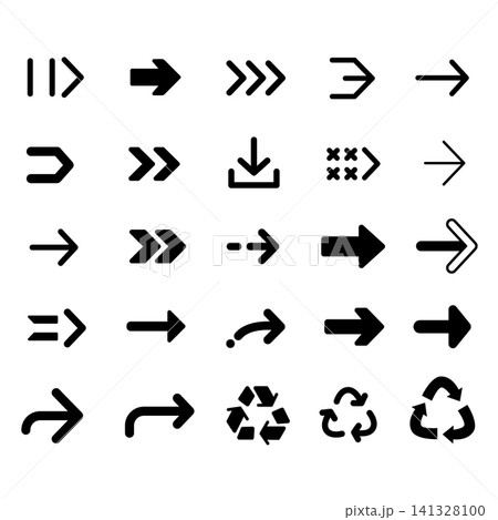 A collection of various black arrow icons for arrows, featuring diverse shapes, directions, dashed lines, and cyclic symbols isolated on a white background. A collection of various black arrow icons for arrows, featuring diverse shapes, directions, dashed lines, and cyclic symbols isolated on a white background. 141328100