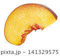 Falling peach slice isolated on white background with clipping path 141329575