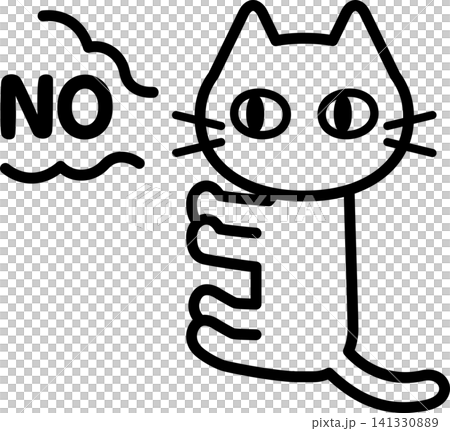A monochrome line drawing icon of a cat sticking its paw out and saying "NO". A monochrome line drawing icon of a cat sticking its paw out and saying "NO". 141330889
