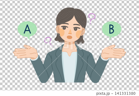 A案とB案を比較するスーツ姿の女性のイラスト 141331380