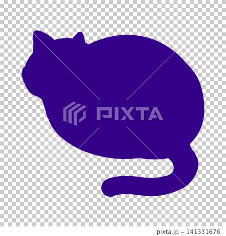 A silhouette of a purple cat sitting in a loaf position, facing away from the camera. A silhouette of a purple cat sitting in a loaf position, facing away from the camera. 141331676