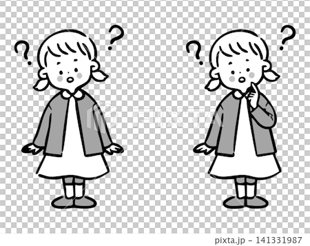 Girl with a questioning expression, full body, vector (monochrome) 141331987