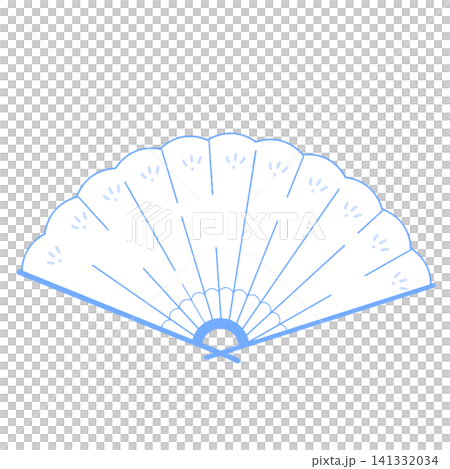 A cute Japanese-style illustration of a fan with a small floral pattern (white x light blue). 141332034