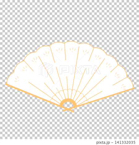 A cute Japanese-style illustration of a fan with a small floral pattern (white x yellow). A cute Japanese-style illustration of a fan with a small floral pattern (white x yellow). 141332035