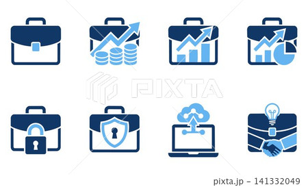 Business briefcase icon set for finance and corporate data management with briefcase business management corporate security Business briefcase icon set for finance and corporate data management with briefcase business management corporate security 141332049