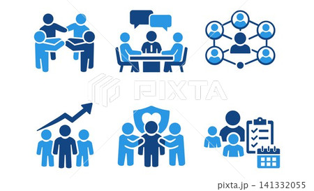 Blue professional teamwork and business process flat icons set with teamwork business management corporate planning strategy Blue professional teamwork and business process flat icons set with teamwork business management corporate planning strategy 141332055