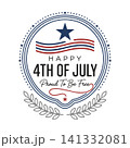 Vintage 4th of july badge design with wavy stripes and laurels independence patriotic american illustration celebration 141332081