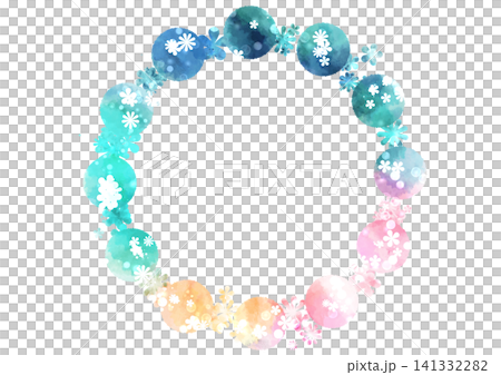 A round, watercolor-painted, refreshing, cute, and whimsical flower wreath frame. A round, watercolor-painted, refreshing, cute, and whimsical flower wreath frame. 141332282