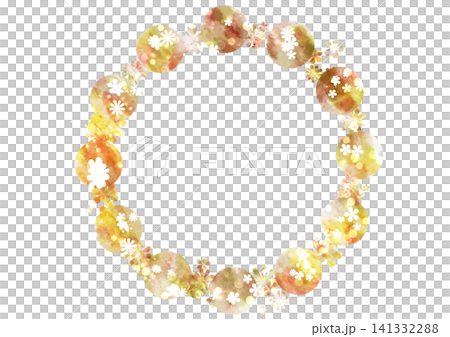 A round, watercolor-painted, refreshing, cute, and whimsical flower wreath frame. 141332288
